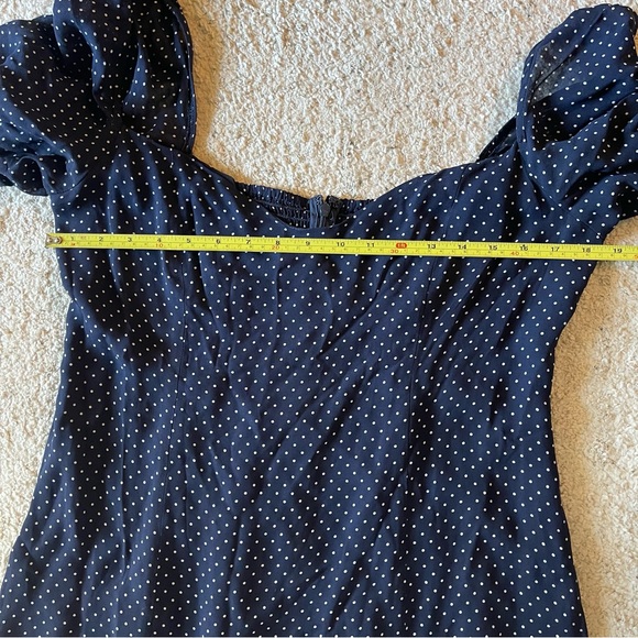 Reformation Gloria Dress Blue White Polka Dot Midi 12